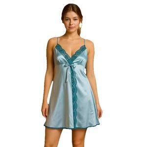 Vtg Y2K 2000s Victoria's Secret Angels Blue Satin Lace Lingerie Babydoll Women S